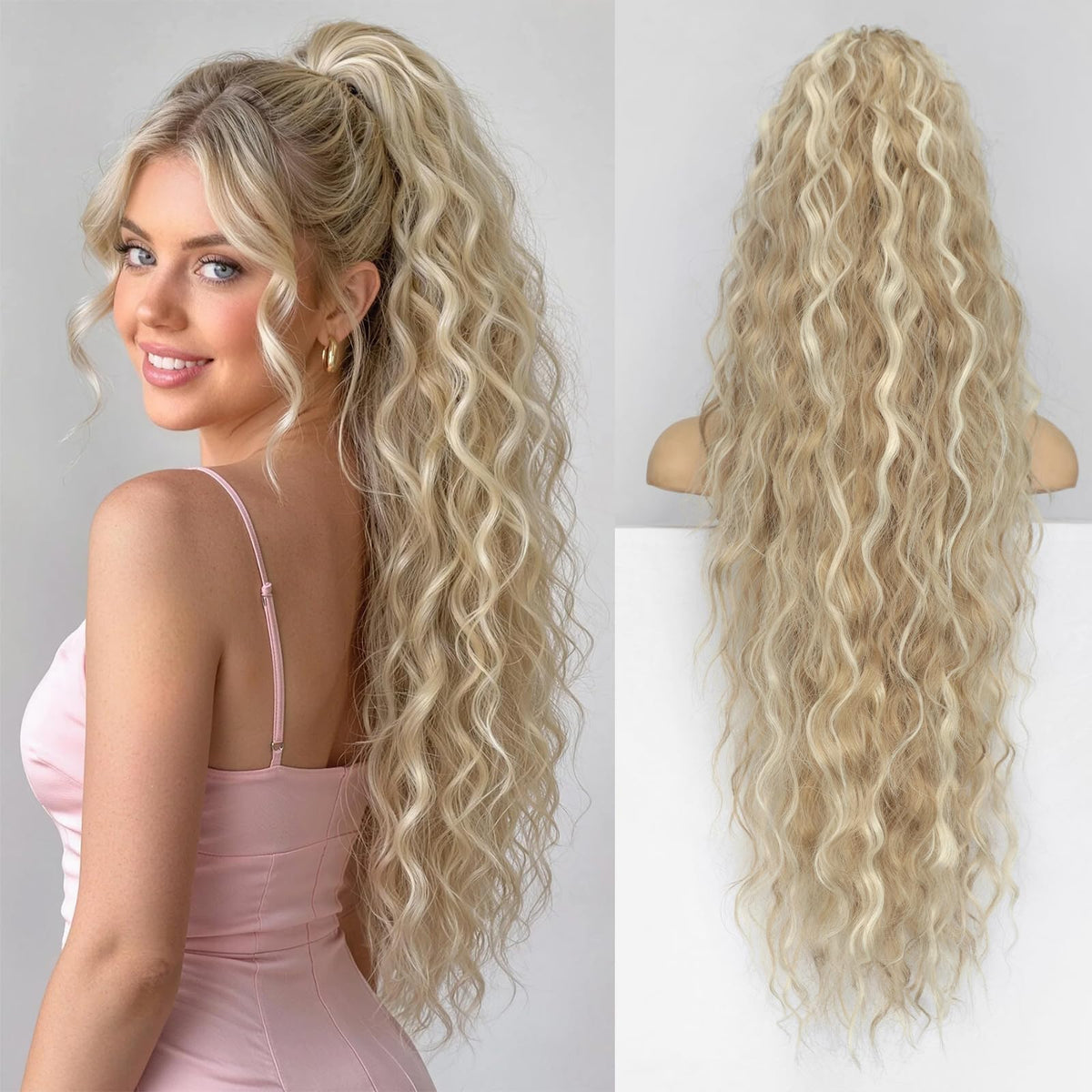 KooKaStyle Long Medium Brown Curly Synthetic Drawstring Ponytail Extension