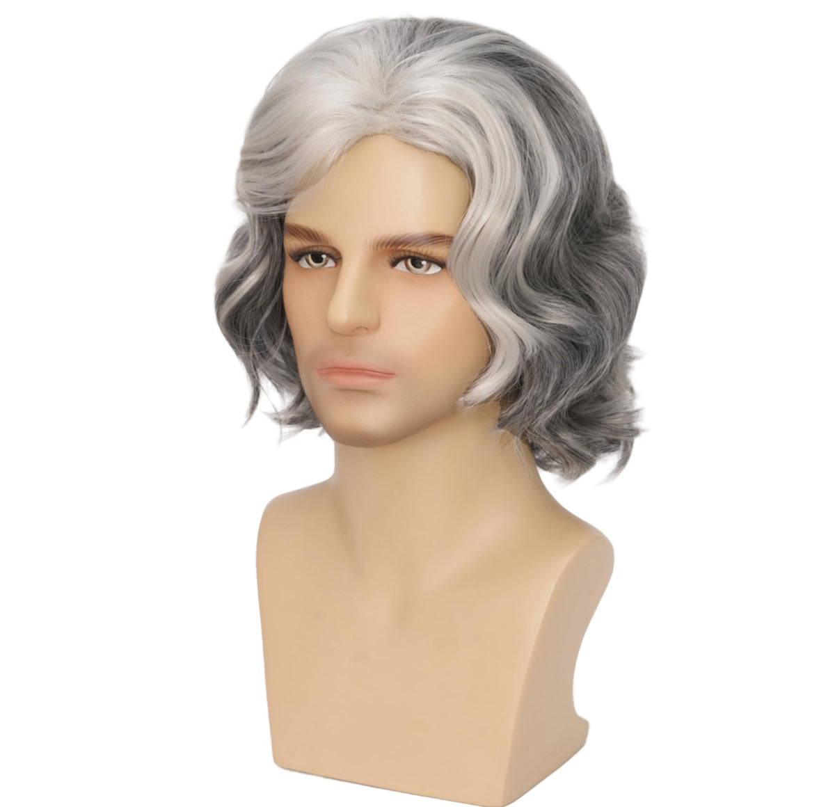 Mens Black Wig Long Curly Natural Hair Wig Layered Wavy for Daily Party Costume Cospaly Halloween