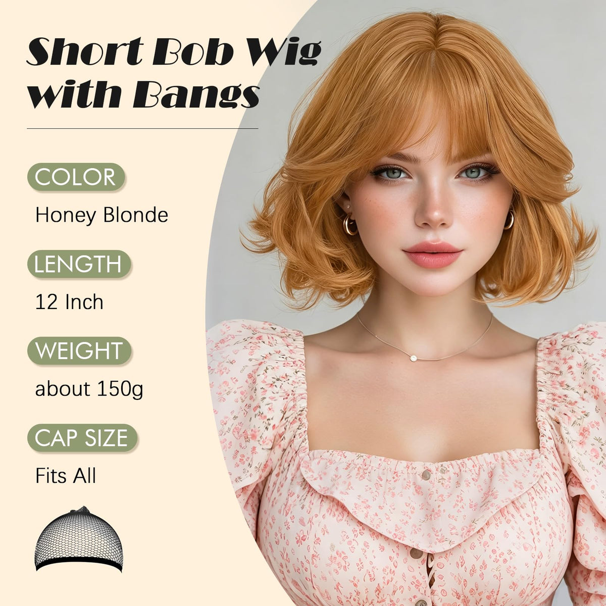 SOFEIYAN Short Wavy Violet Blue Wig - 12 Inch Dark Ginger Bob Wig with Bangs for Women Curly Shoulder Length Bob Wig with Bangs Soft Synthetic Hair Wigs for Girls Daily Party Use
