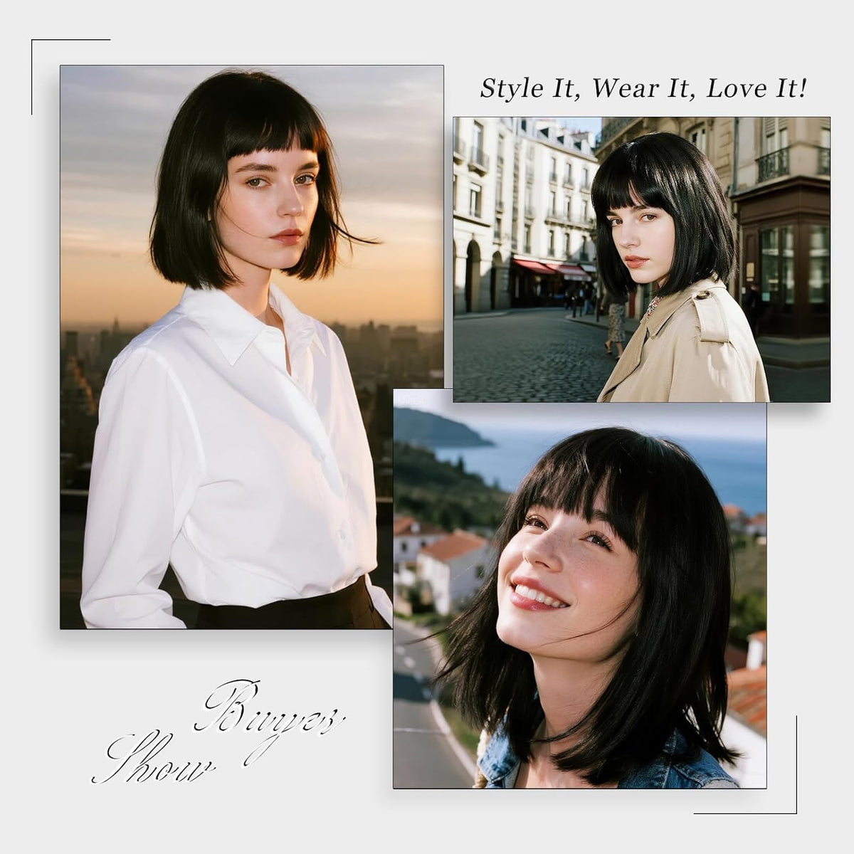 Black Bob Wig with Bangs Short Black Straight Wig for Women