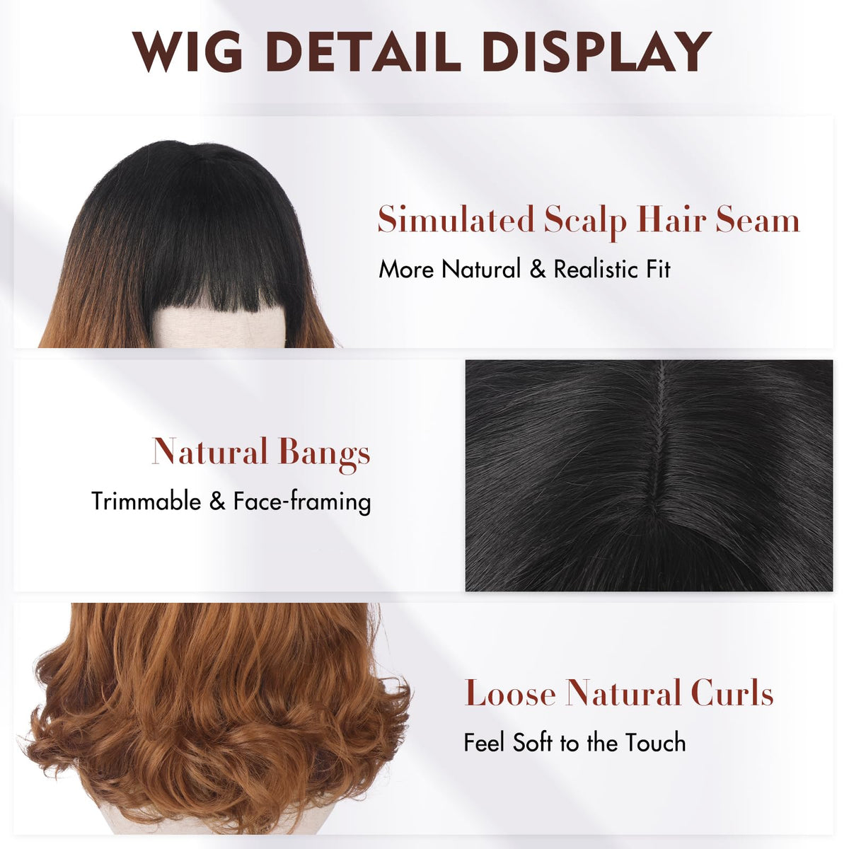 Burgundy Wig with Bangs 16 Inch Ombre Wig for Women