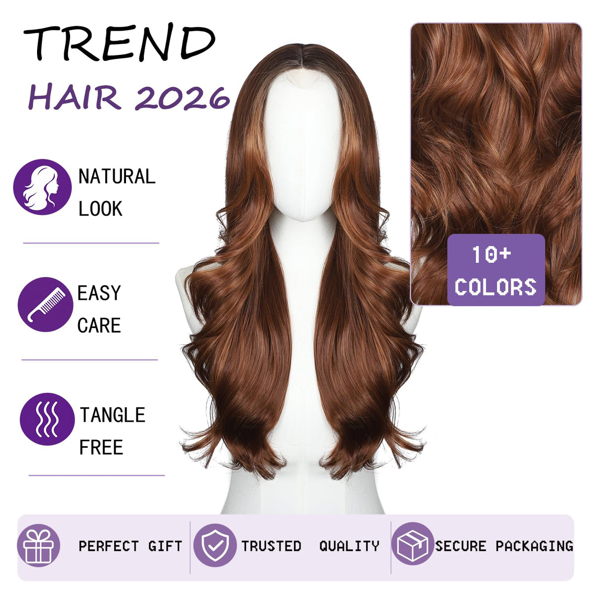 Brown Wigs for Women 26 Inch Middle Part Wavy Synthetic Wig