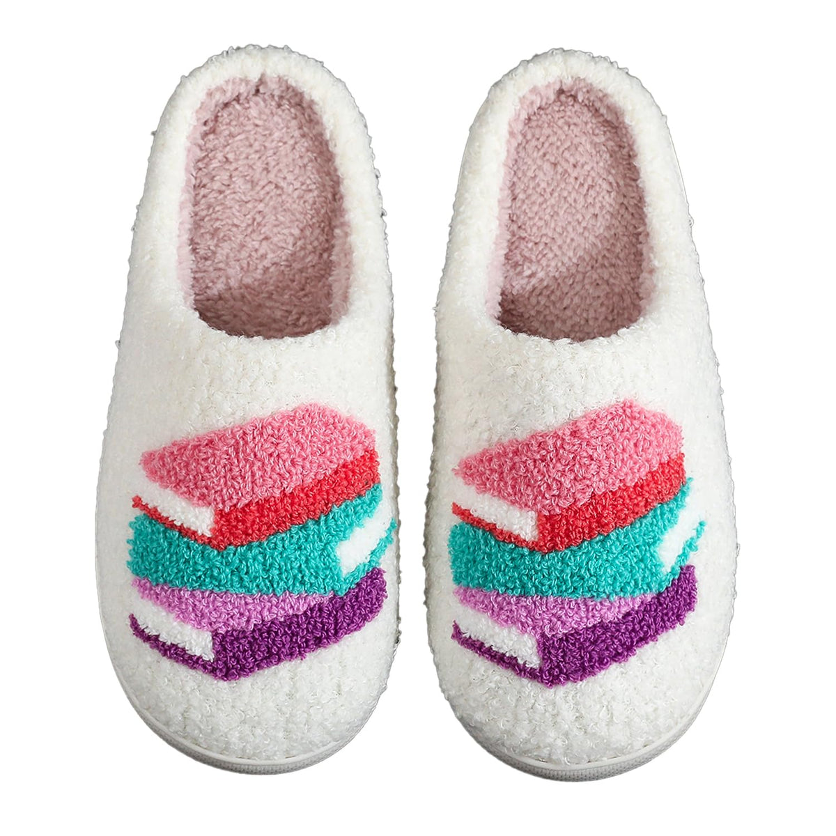 Women Retro Colorful Books Slippers Plush Warm House Slippers,Casual Home Shoes Soft Plush Slip-on Slippers Outdoor Indoor Bedroom Shoes