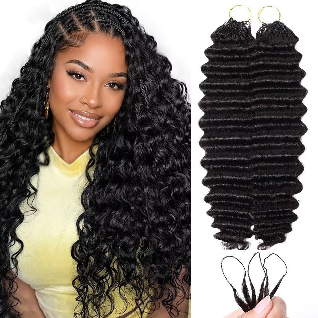 16 Inch Deep Wave Knotless Feather Crochet Human Hair #27 110g