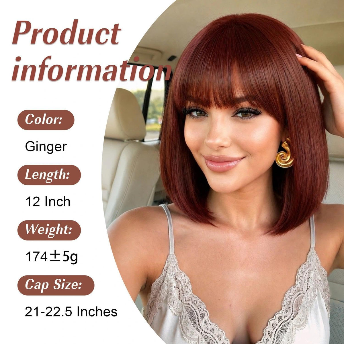 Bob Wig with Bangs for Women Short Straight Bob Wigs for Women 12inch