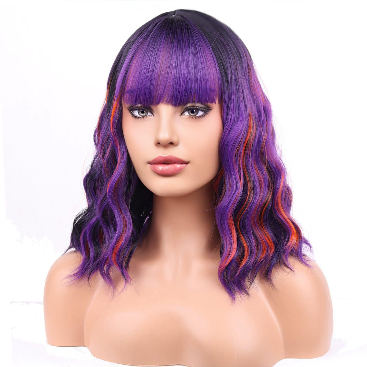 BERON 14 Inches Pink Wig for Women Girls Short Curly Synthetic Wig with Bangs Lovely Pink