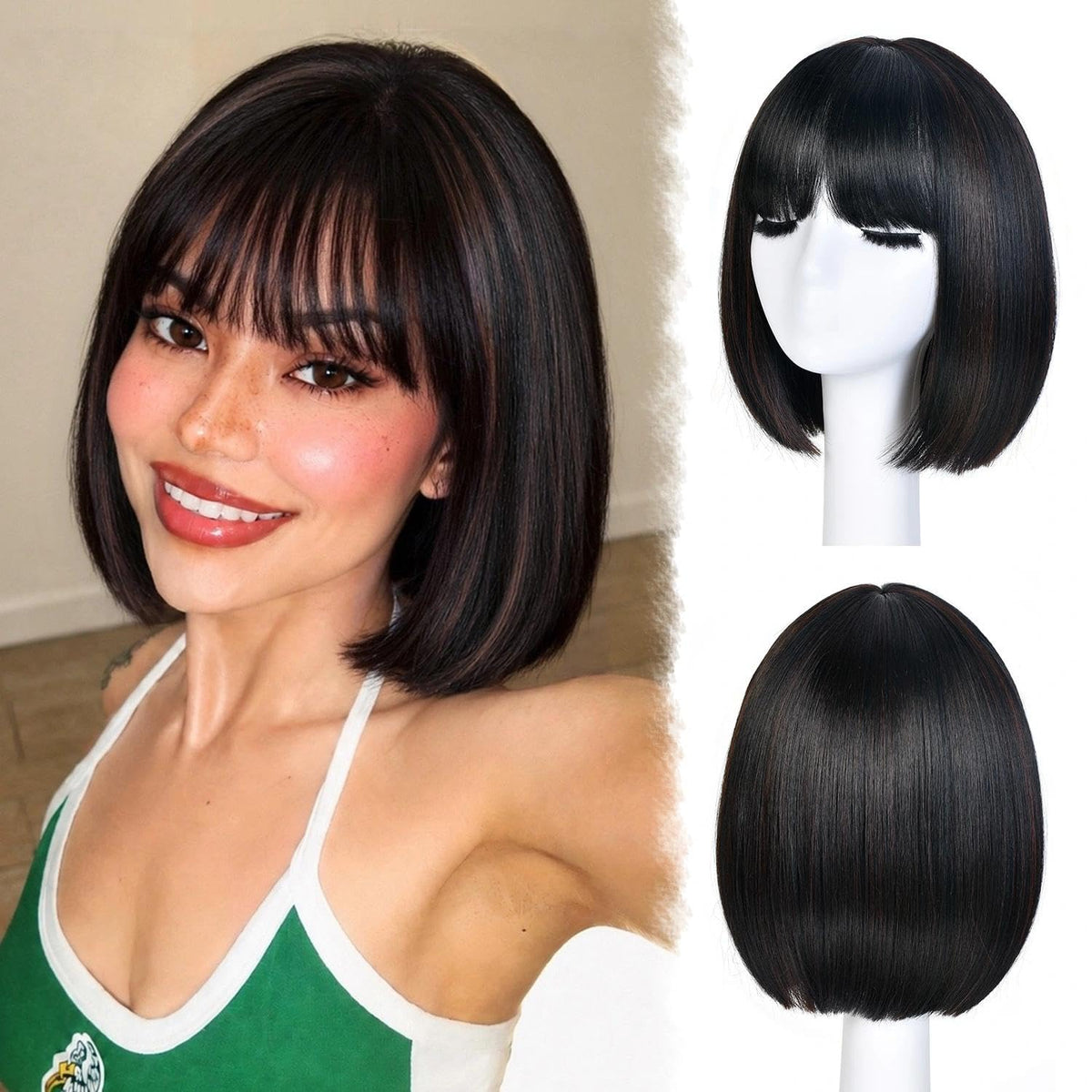Bob Wig with Bangs for Women Short Straight Bob Wigs for Women 12inch