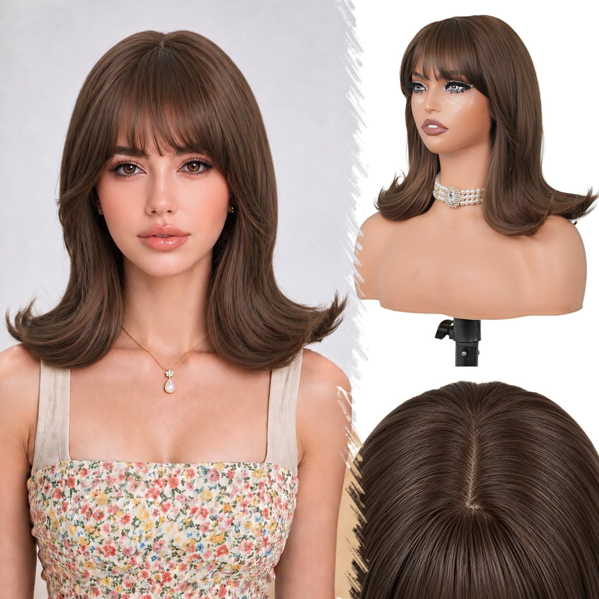 Brown Highlight T Part Lace Front Wig 14 Inch Wavy Bob Glueless Wig