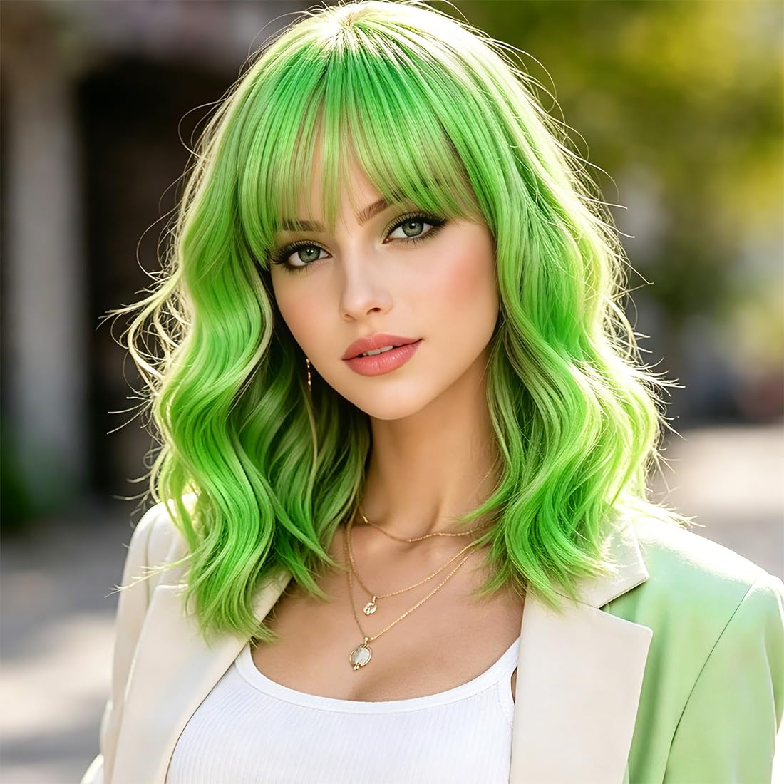 Sweetie Royal Blue Bob Wig Bangs – Wavy Synthetic Shoulder Length
