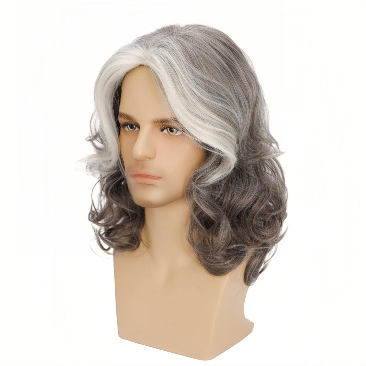Mens Black Wig Long Curly Natural Hair Wig Layered Wavy for Daily Party Costume Cospaly Halloween