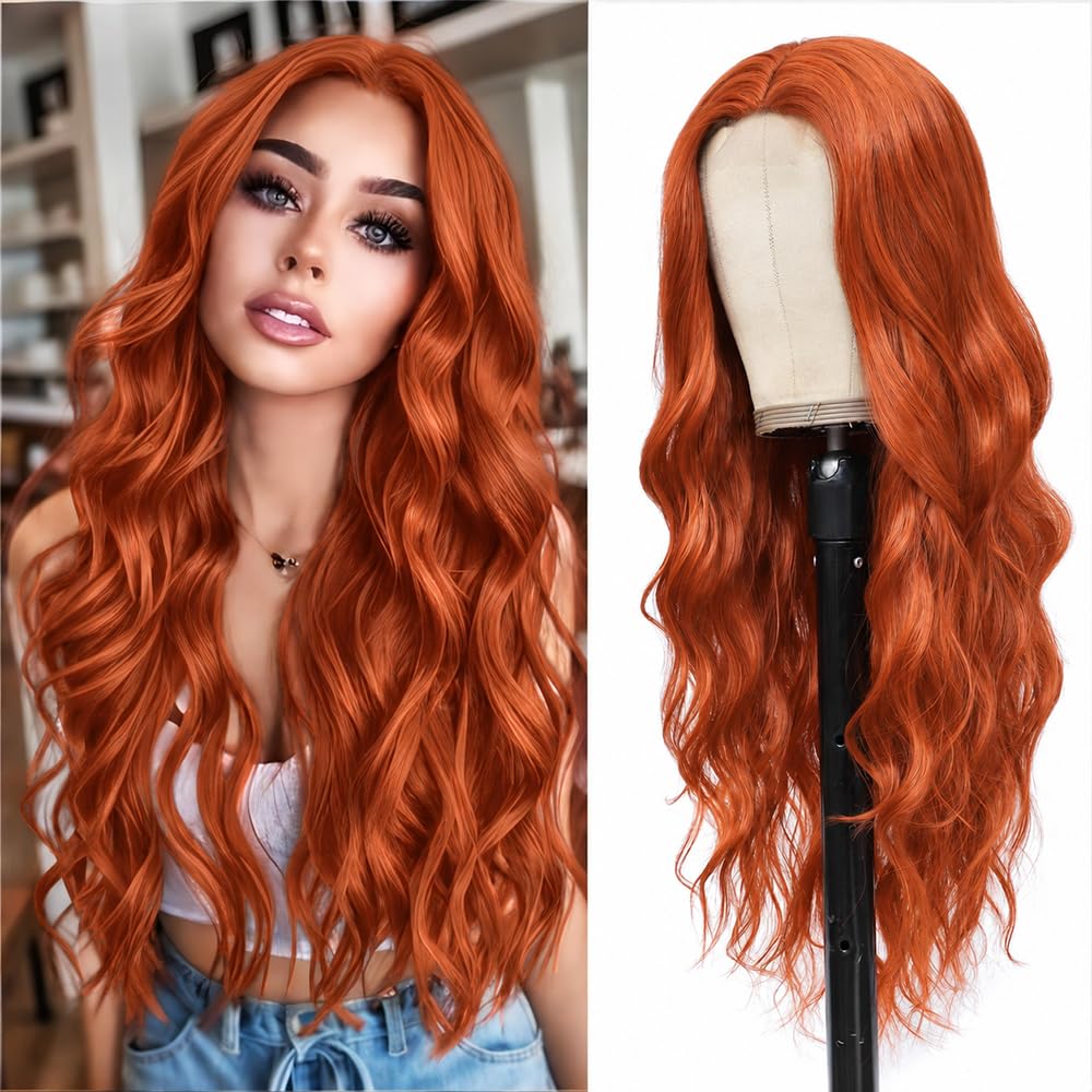 HMHIFI Blonde Wig for Women,26 Inch Long Wavy Curly Middle Part Hair