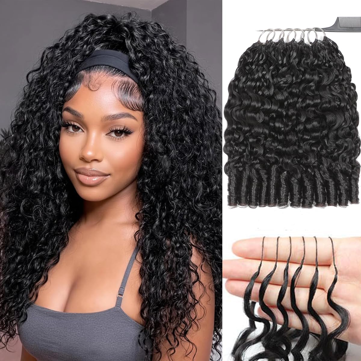Crochet Human Hair for Black Women, Miracle Deep Wave Mini Knots Feather Crochet Human Hair Extensions 18 Inch 150g 120 Strands, Pre-Separated Invisible Knotless Remy Bundles Natural Black