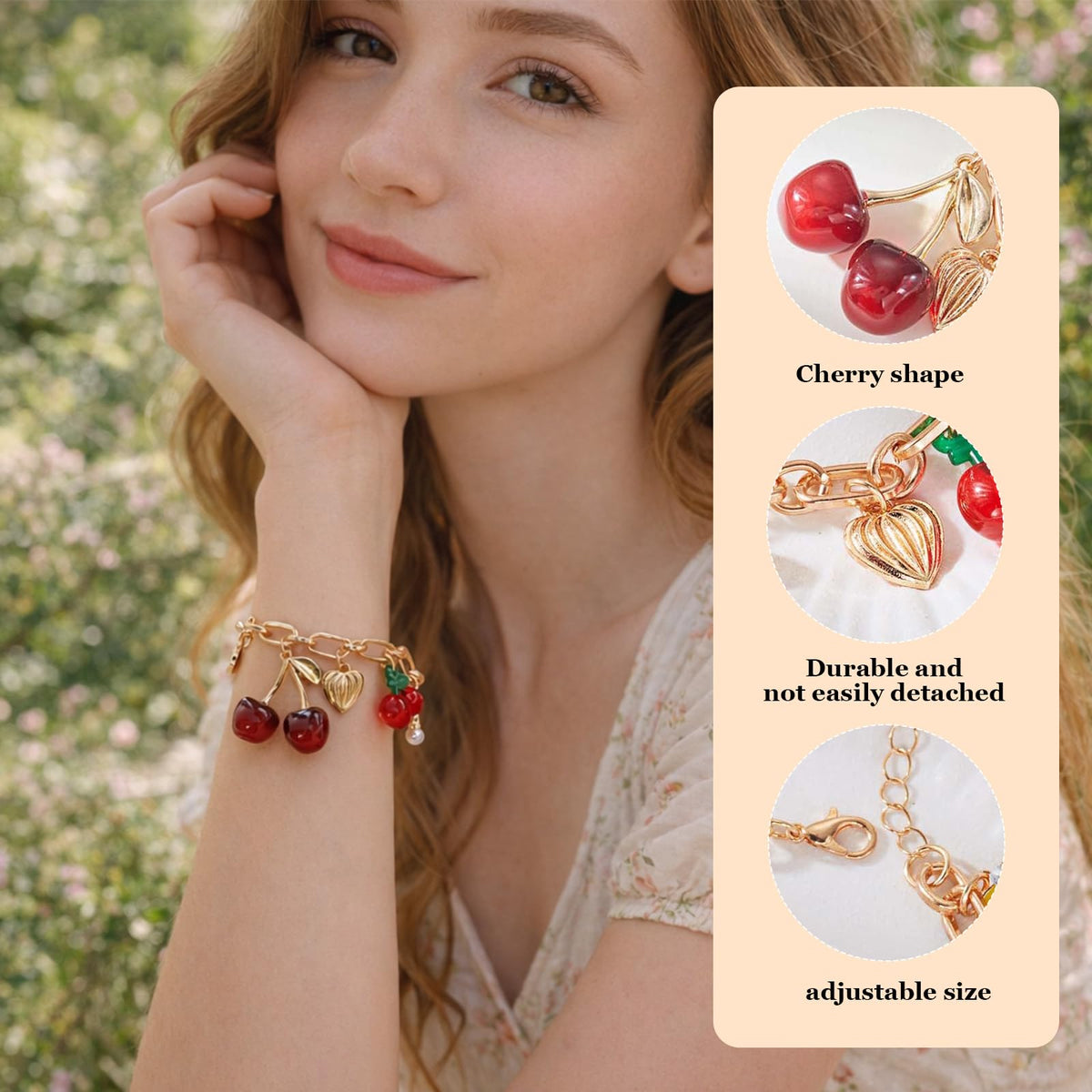 Long tiantian Cherry Bracelet for Women Cherry Dress Outfits Accessories Charm Bracelets Stack Cherry Gifts Cute Stuff Red Spring Accessories