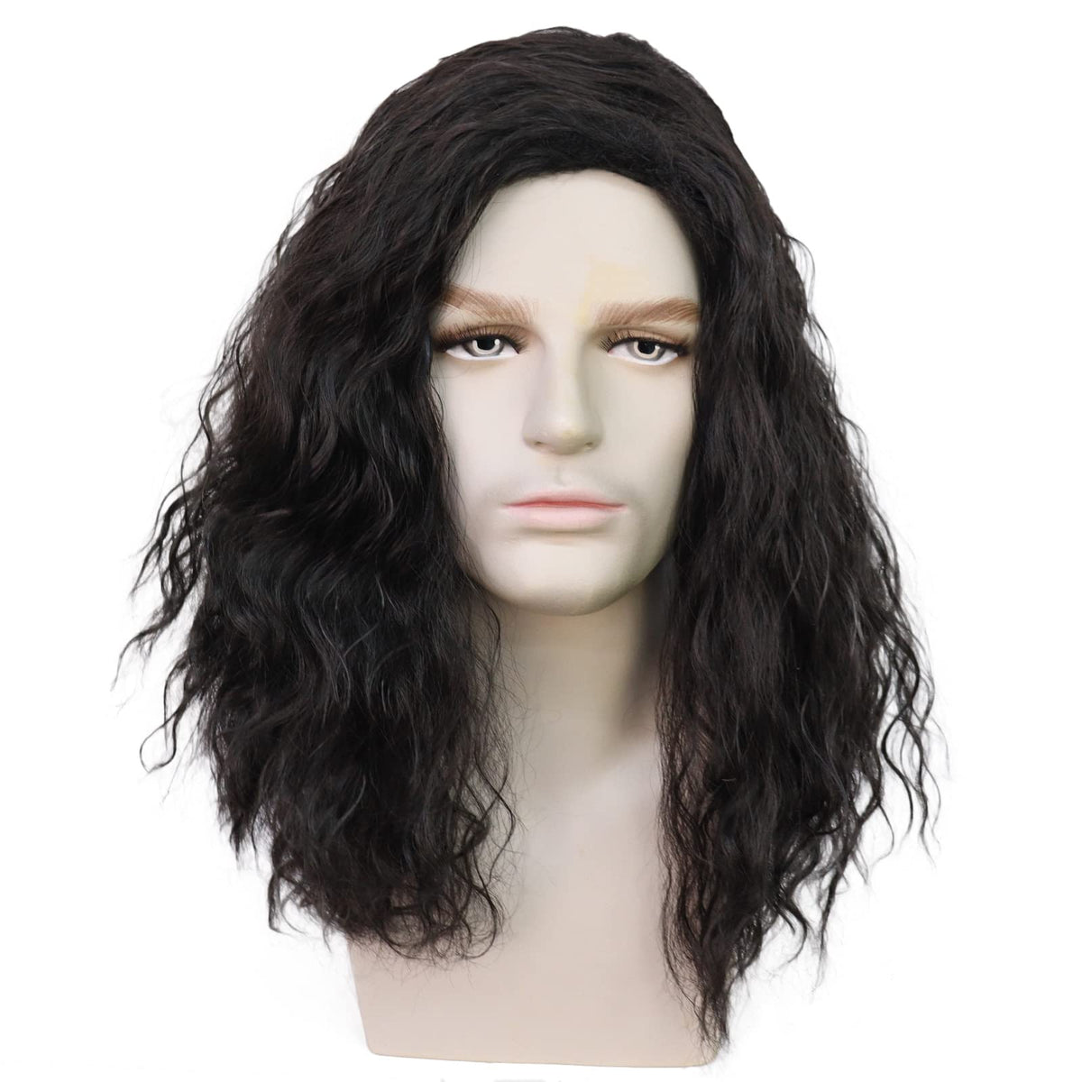 Mens Brown Wig Shoulder Length Brown Curly Male Wig