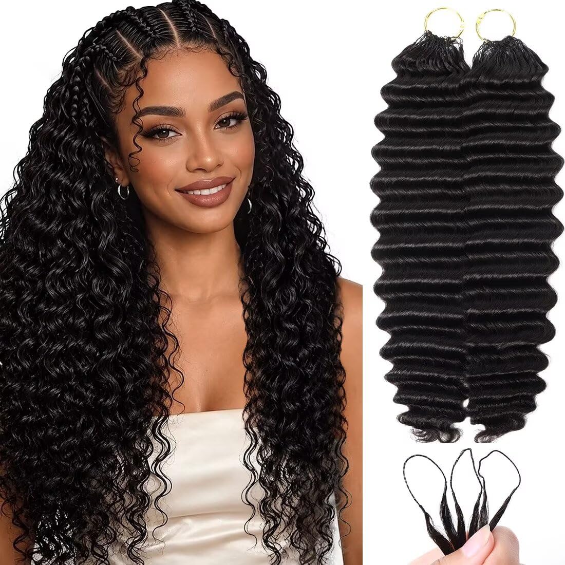 16 Inch Deep Wave Knotless Feather Crochet Human Hair #27 110g