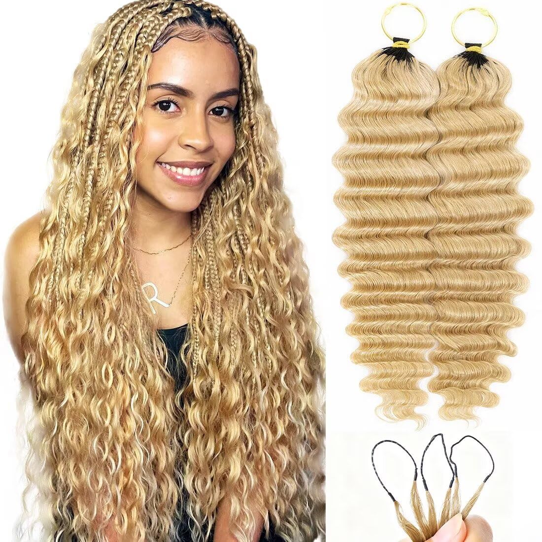 16 Inch Deep Wave Knotless Feather Crochet Human Hair #27 110g