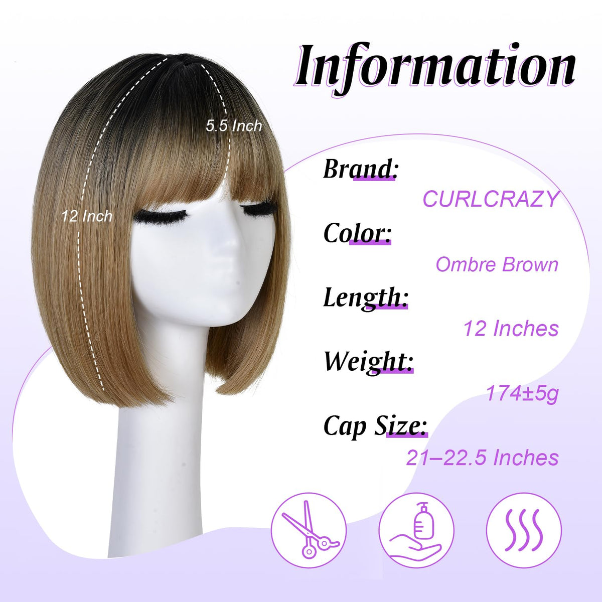 Hightlight Brown Bob Wig With Bangs Short Bob Wigs for Women Girl