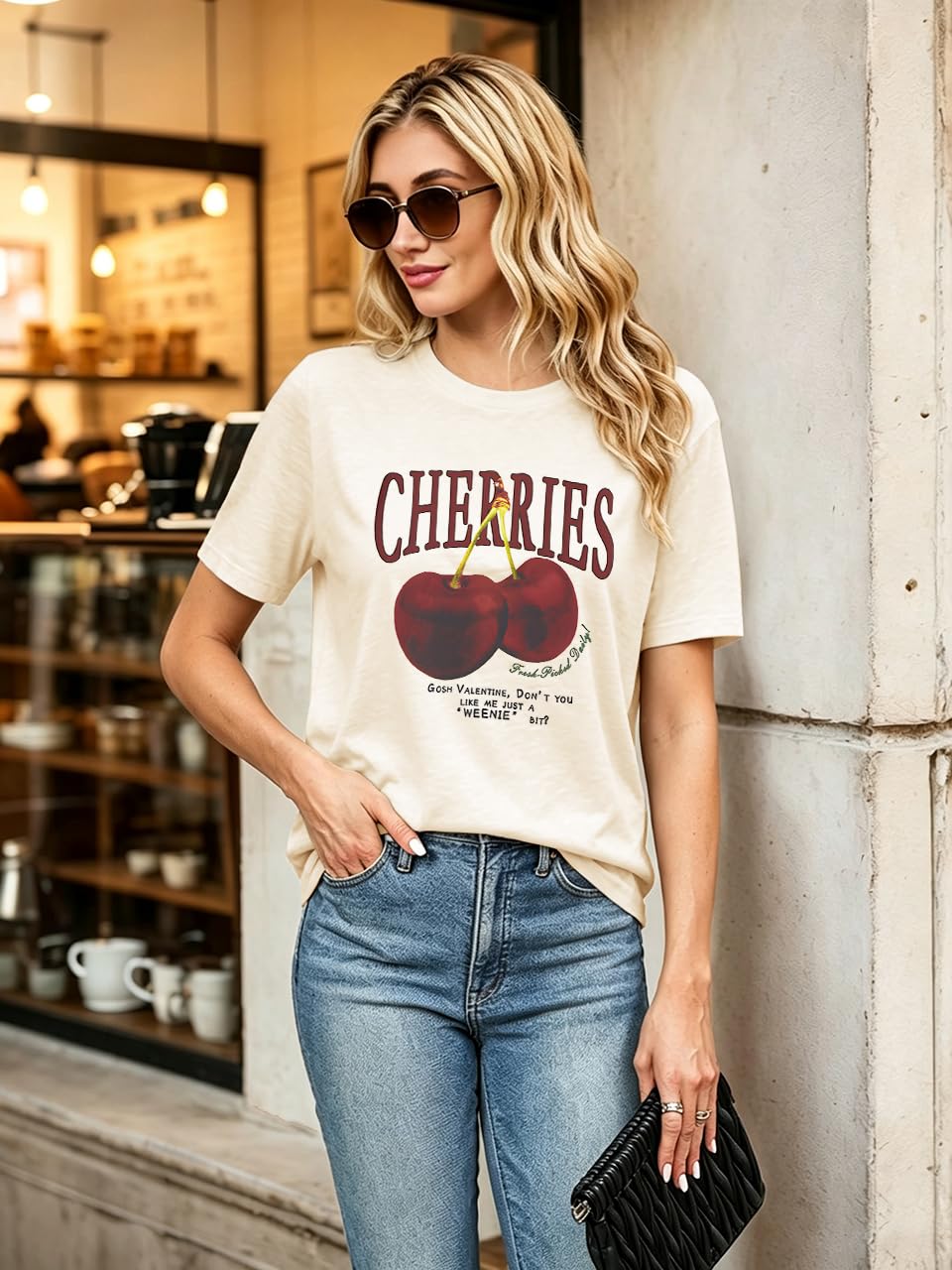 Cherry Graphic Tees Sweet Vibe Streetwear Shirt Short Sleeve Tops for Women