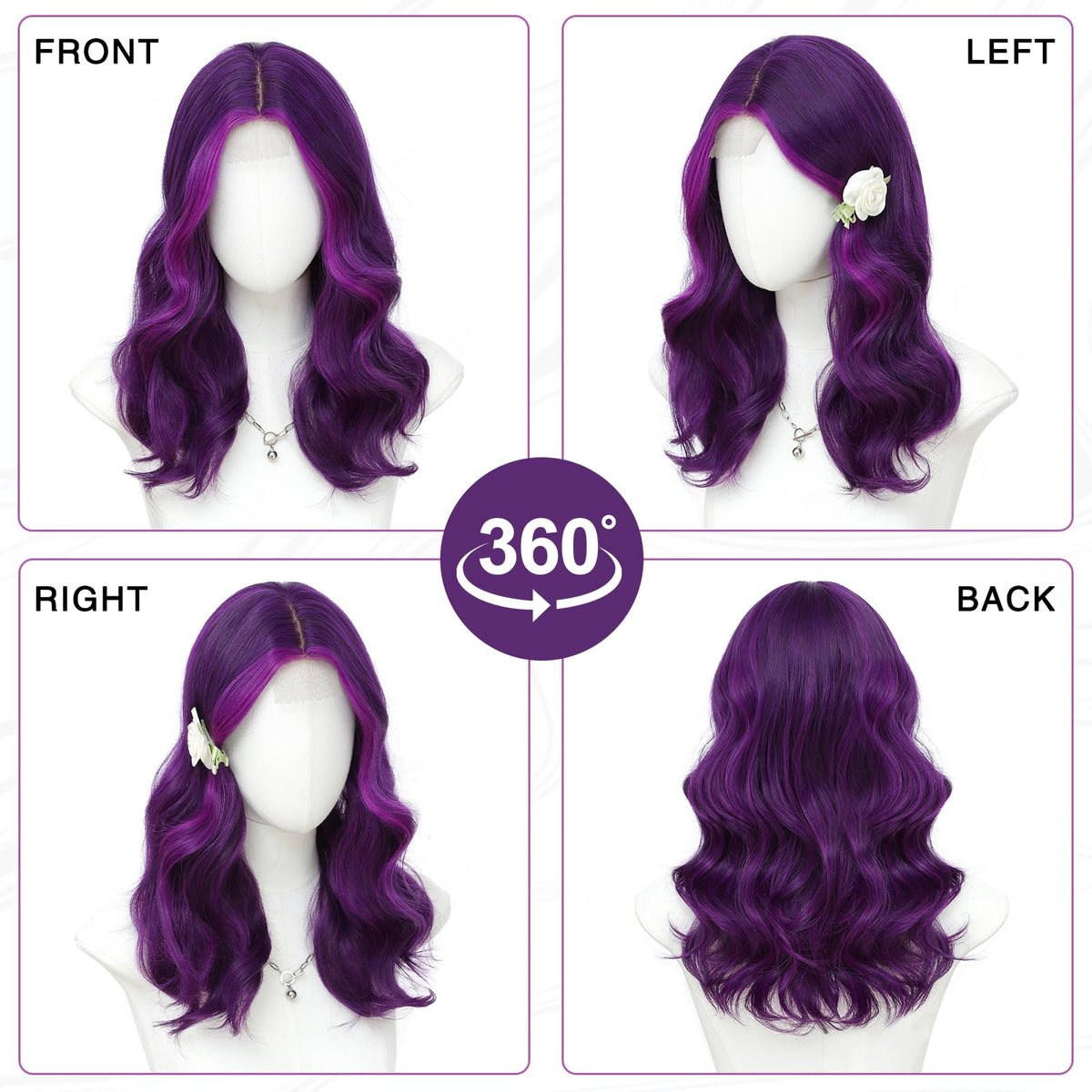 MORICA Ombre Dark Green Wigs for Women, 18 Inch Wavy Middle Part Wig