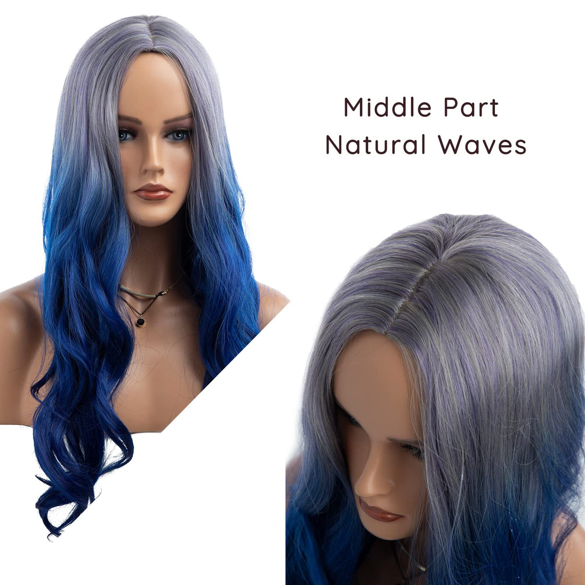 Long Curly Wavy Silver Grey to Purple Wig Side Part Natural Looking Synthetic Cosplay Wig for Women