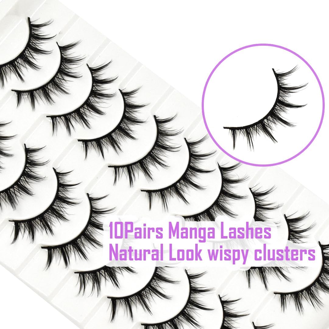 10 Pairs Manga Lashes Anime Cosplay Lashes Spiky Manga Style Lashes Janpanese 16mm Extension Natural Manhua Doll Eye Lashes Halloween/Party Makeup Look by AUGENLI (A3)