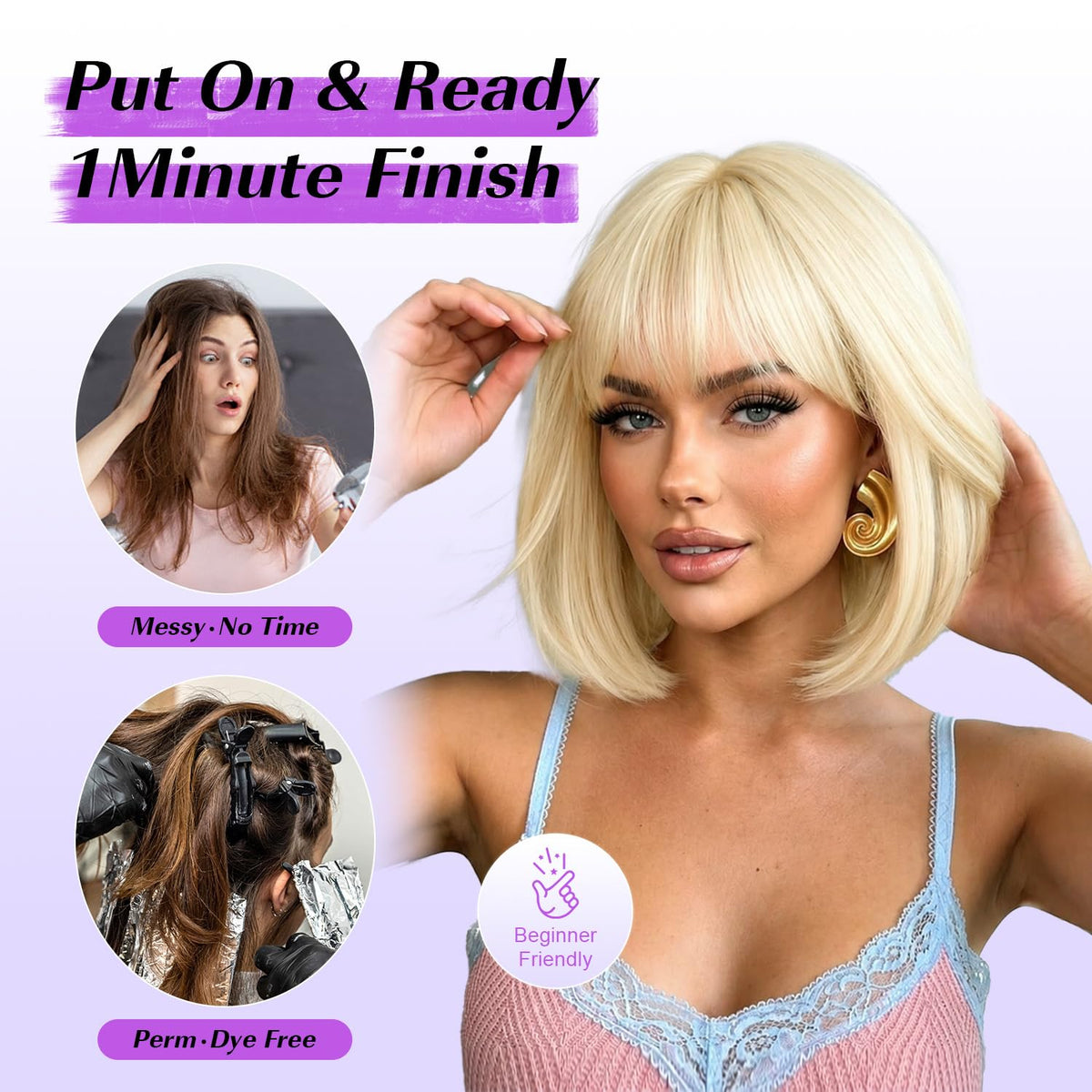 Hightlight Brown Bob Wig With Bangs Short Bob Wigs for Women Girl