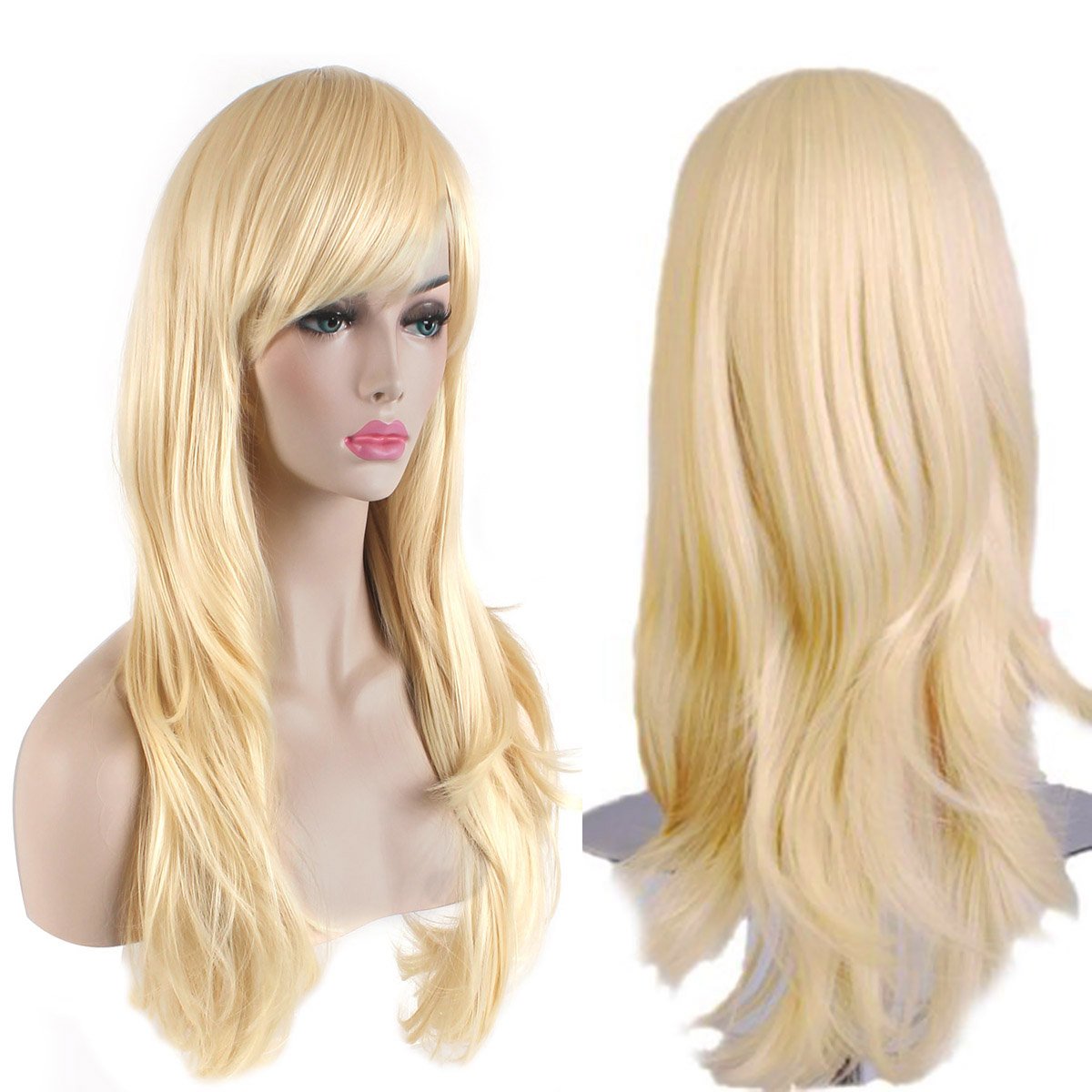 Akstore 28 inch Fashion Wigs Long Wavy Curly Hair Cosplay Wig & Wig Cap (Black)