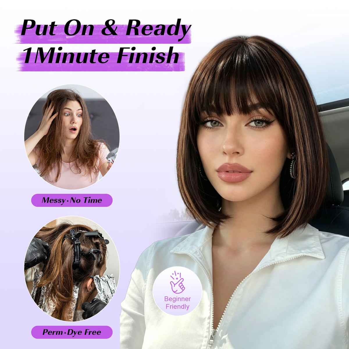 Hightlight Brown Bob Wig With Bangs Short Bob Wigs for Women Girl