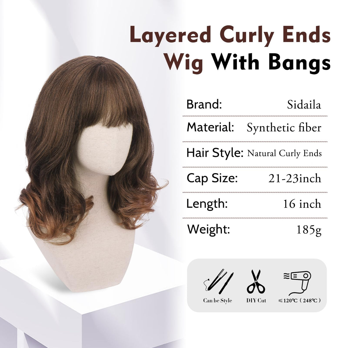 Burgundy Wig with Bangs 16 Inch Ombre Wig for Women