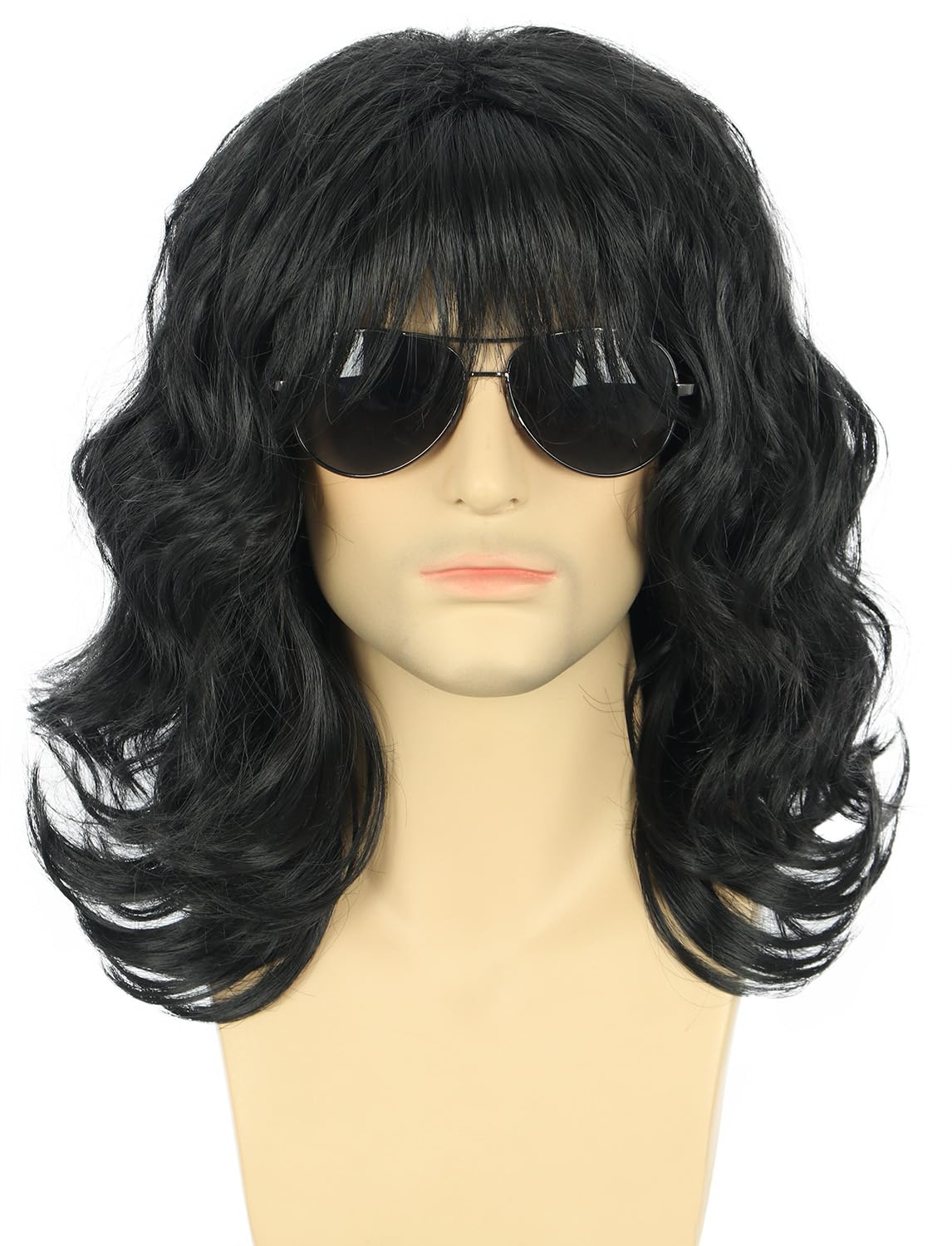 karlery California 70s 80s Rocker Wig Men Women Long Curly Dark Brown