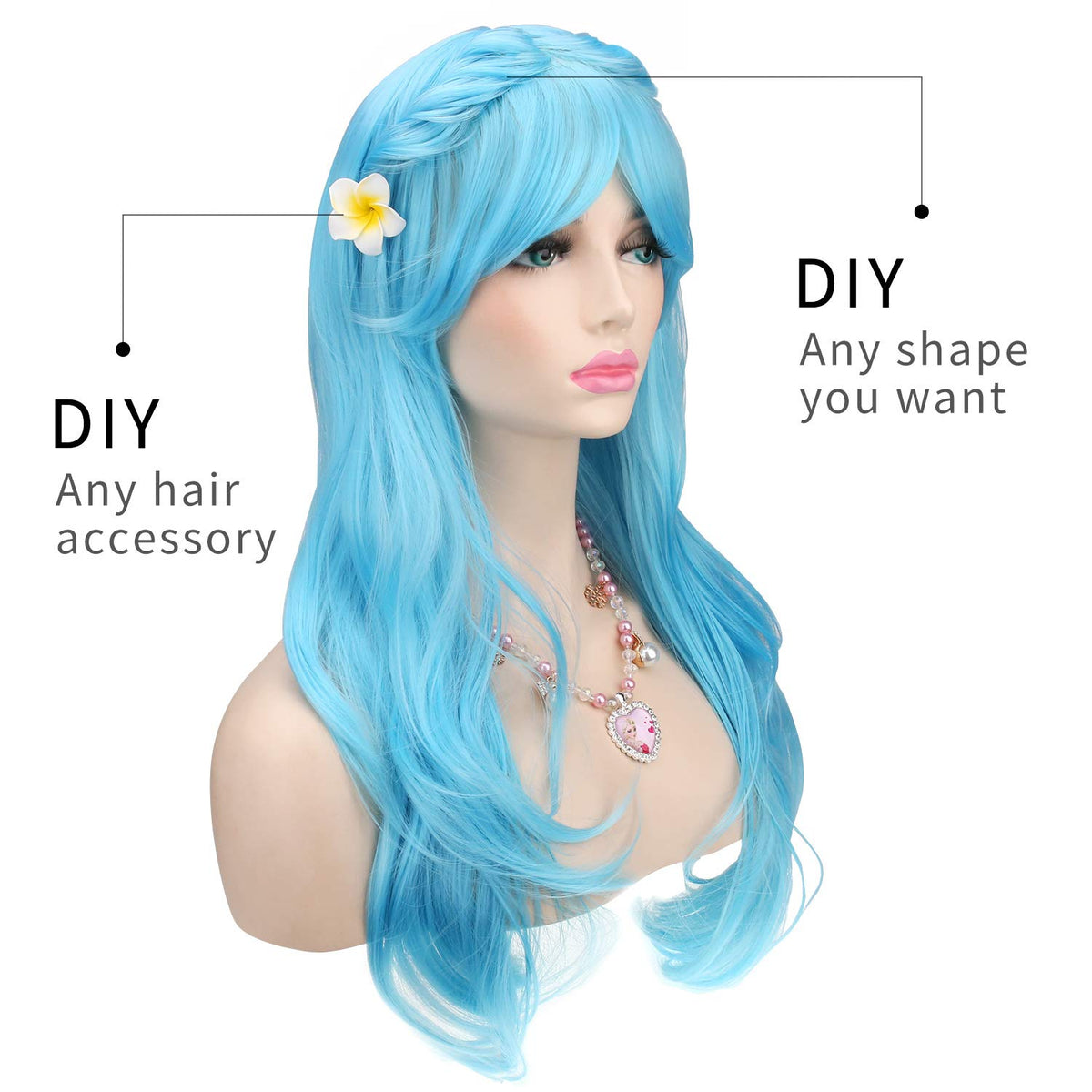 Akstore 28 inch Fashion Wigs Long Wavy Curly Hair Cosplay Wig & Wig Cap (Black)