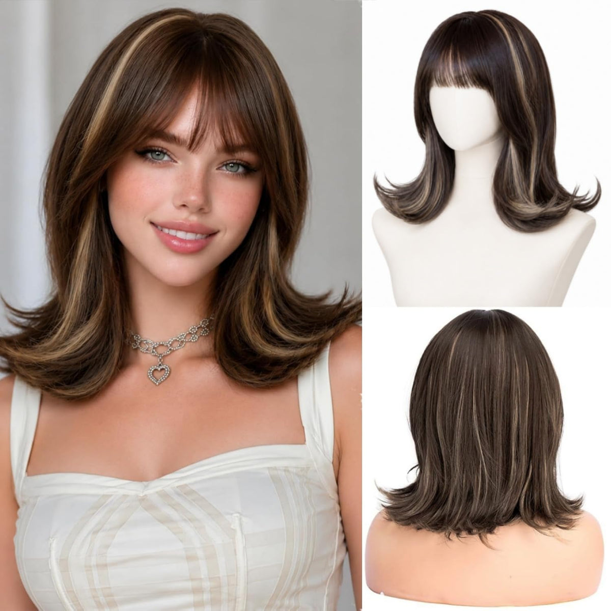 Brown Highlight T Part Lace Front Wig 14 Inch Wavy Bob Glueless Wig