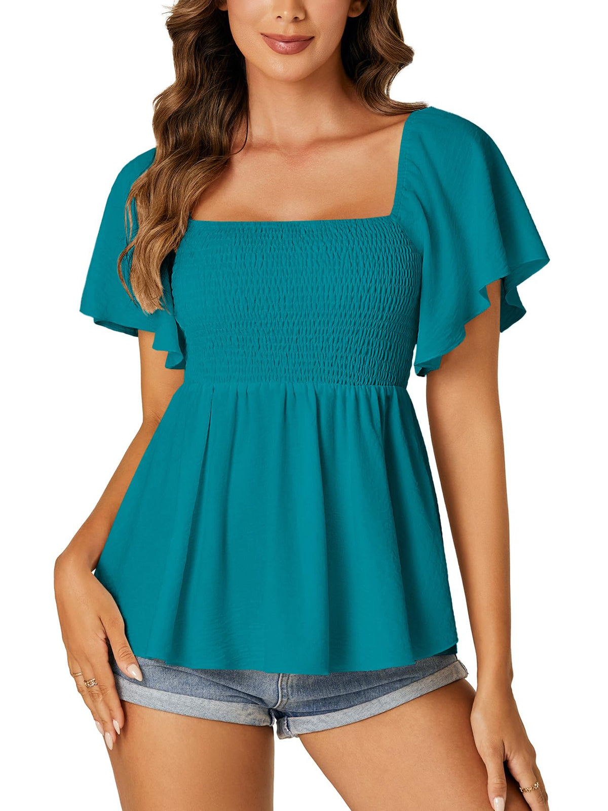 LYANER Women's Square Neck Cute Peplum Top