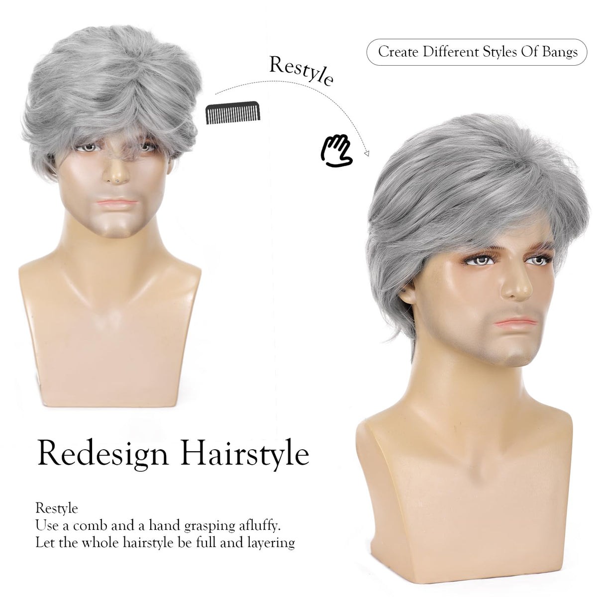 YYHR 80s Brown Wigs for Mens Mullet Rocker Costume Long Synthetic Hair Wig