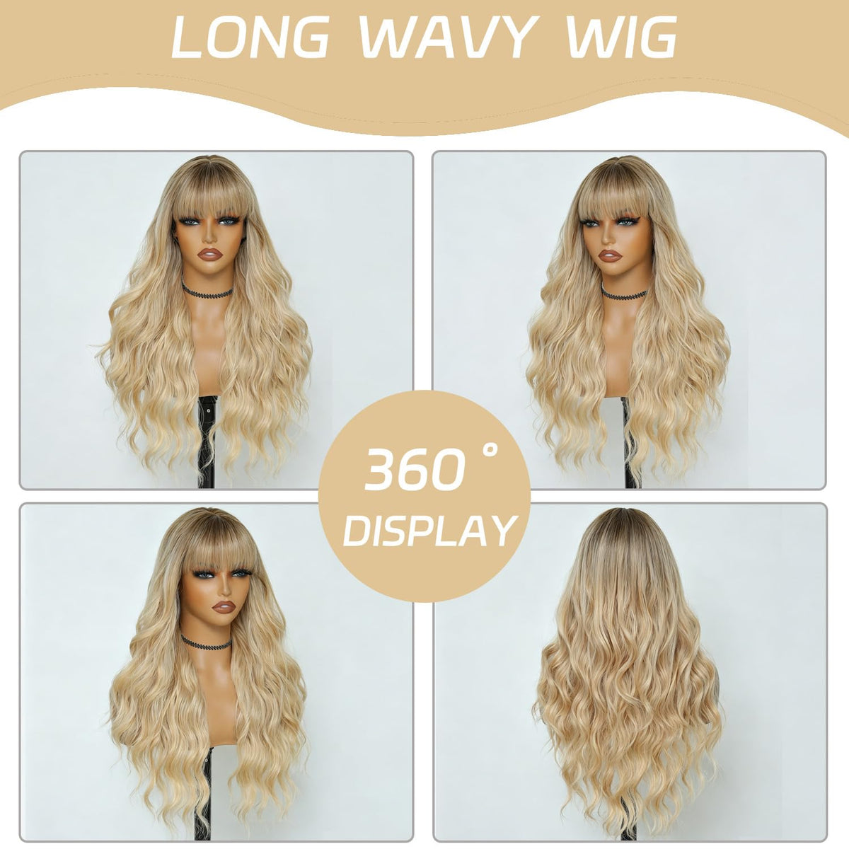 Burgundy Wig with Bangs for Women, Long Wavy Red Wig 26 Inch Wigs Heat Resistant Sythetic Wig for Daily Party Use