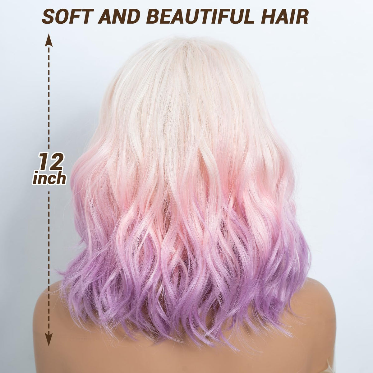 NOBLE Blue Wig with Bangs 12 Inches Short Bob Curly Wig Blue Wigs for Women Colorful Wavy Bob Wigs with Air Bangs Heat Resistant Synthetic Silver Blue Halloween Wigs for Cosplay Party