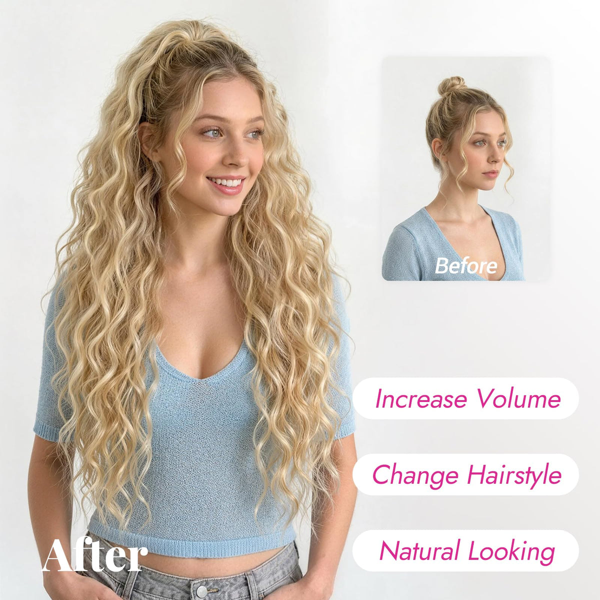 KooKaStyle Long Medium Brown Curly Synthetic Drawstring Ponytail Extension