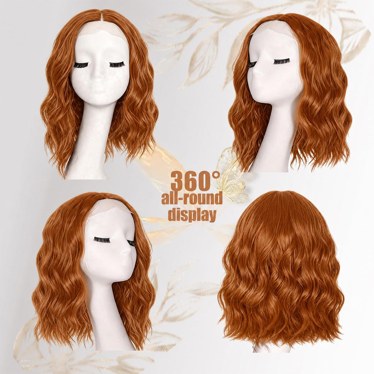 Short Wavy Wig with Bangs Black Mixed Brown Bob Curly Wigs for Women 14inch