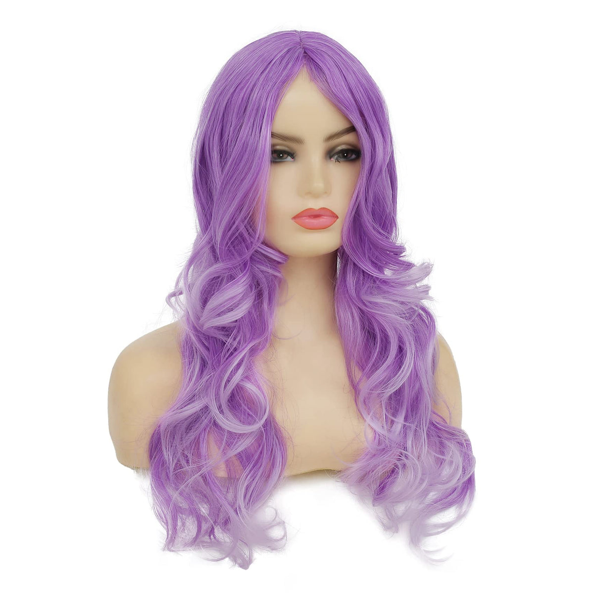 Long Curly Wavy Silver Grey to Purple Wig Side Part Natural Looking Synthetic Cosplay Wig for Women