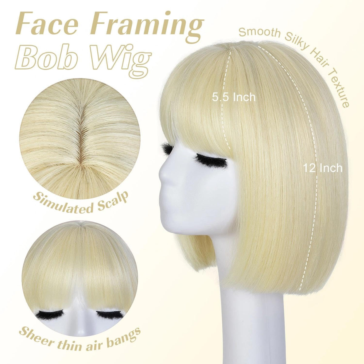 Bob Wig with Bangs for Women Short Straight Bob Wigs for Women 12inch