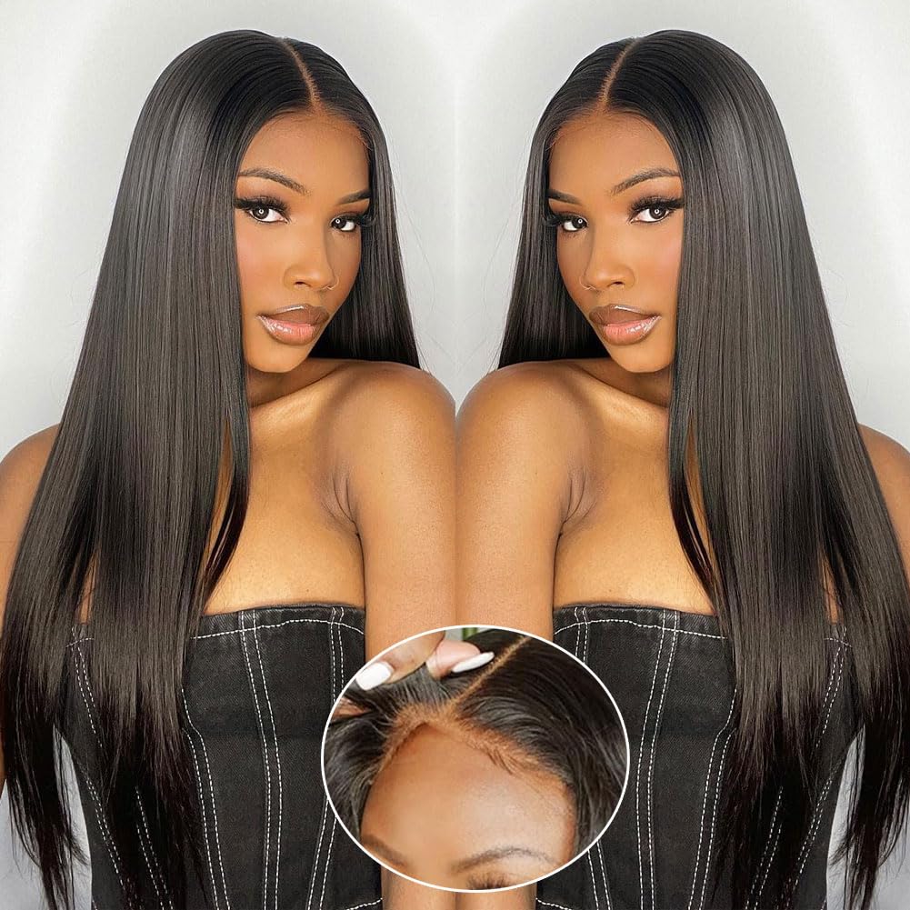 Wear and Go Glueless Wigs Human Hair Pre Cut 6X4 Straight Lace Front Wigs