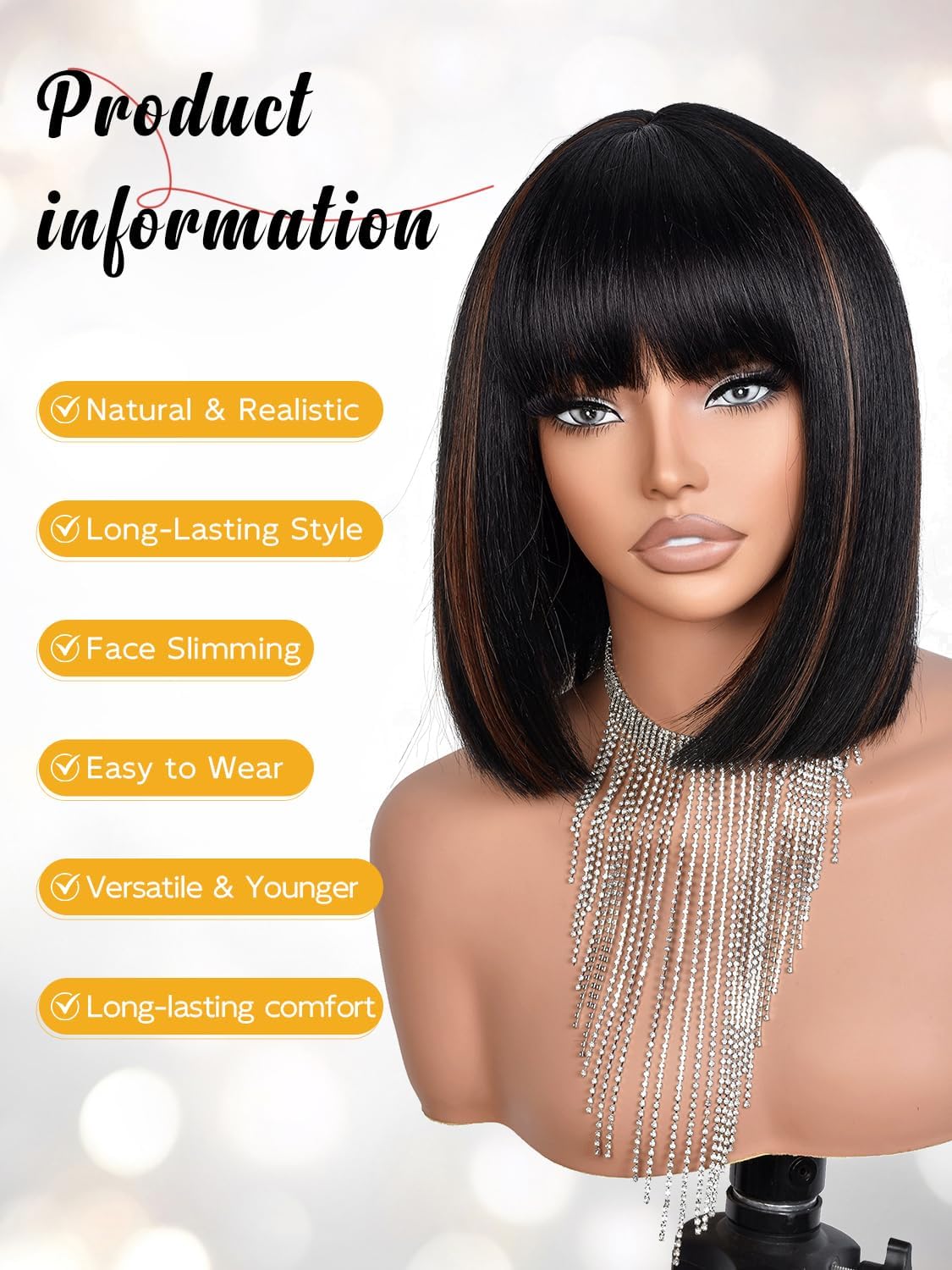 Bob Wig with Bangs for Women Short Straight Bob Wigs for Women 12inch