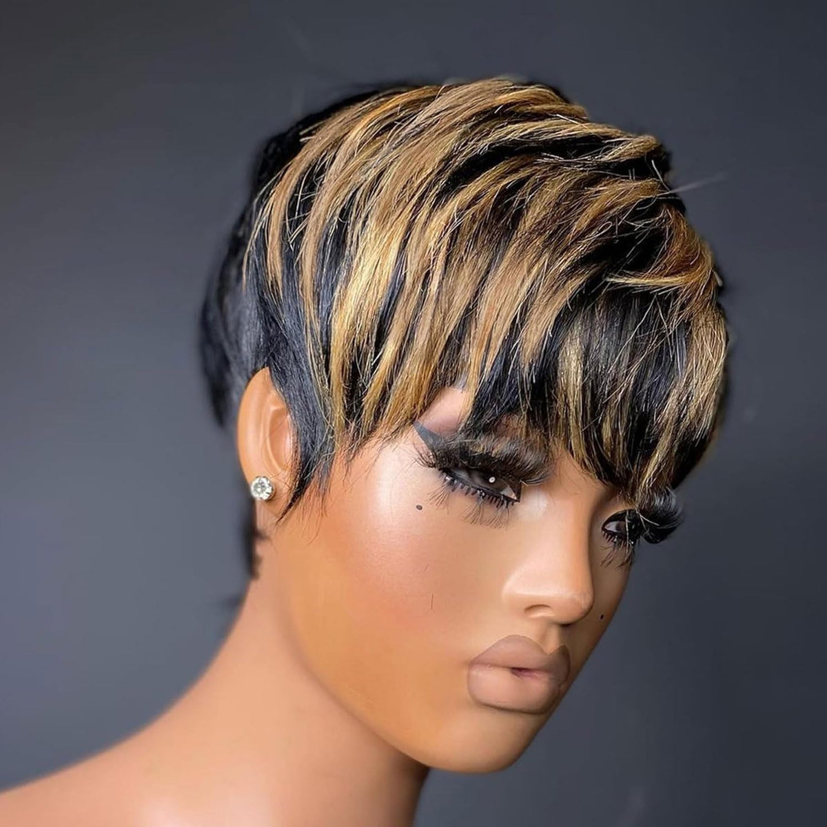 VRZ Pixie Cut Wigs for Black Women Brazilian Curly Pixie Cut Wig Human Hair Glueless Short Layered Wigs With Bangs Natural Black Color No Glue Human Hair Wig for Daily Use
