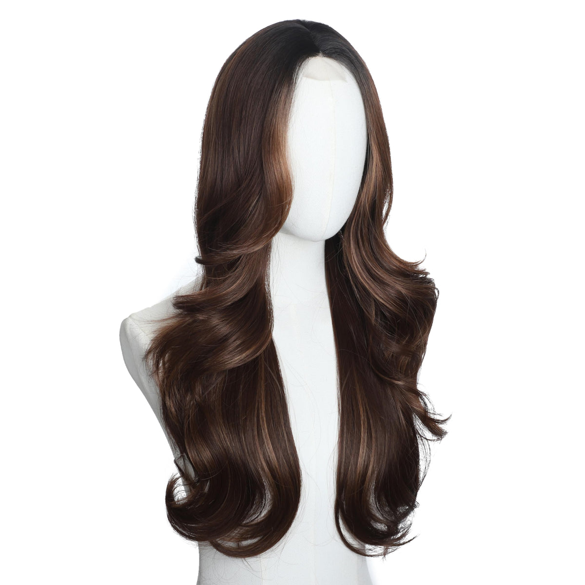 Brown Wigs for Women 26 Inch Middle Part Wavy Synthetic Wig