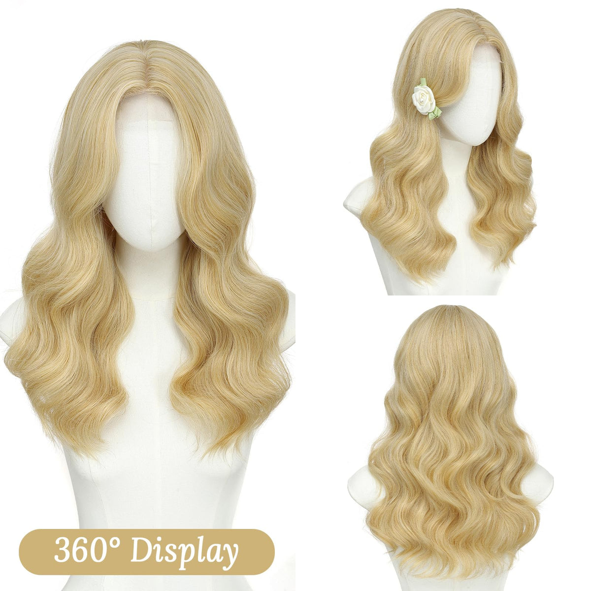 MORICA Ombre Dark Green Wigs for Women, 18 Inch Wavy Middle Part Wig