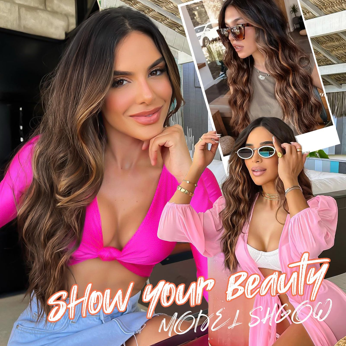 AISI HAIR Black Wig for Women, Long Wavy Lace Hairline Synthetic Wig 26Inch