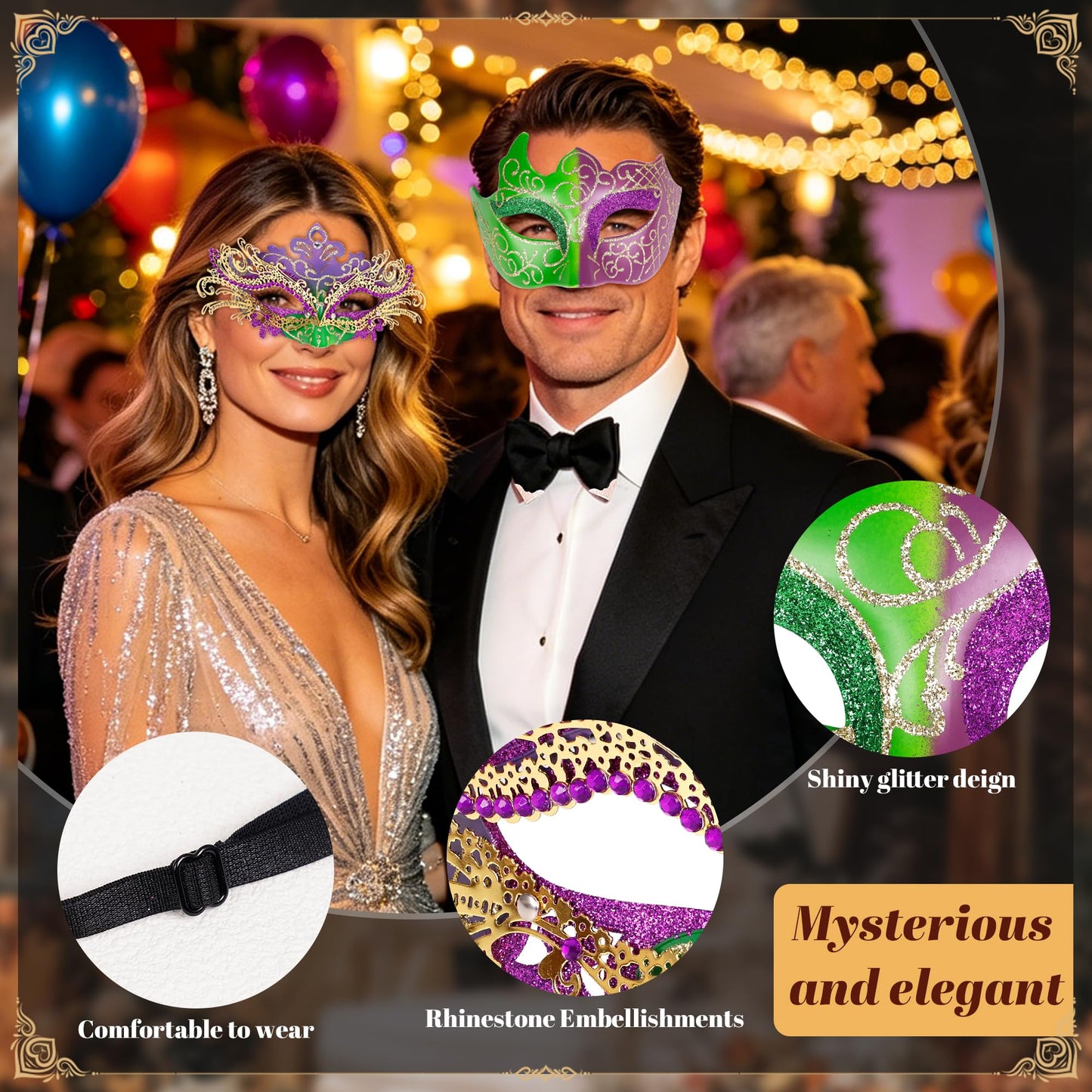 Masquerade Mask for Women Couples Metal Venetian Party Mask Mardi Gras Venetian Mask Evening Mask Halloween Accessory