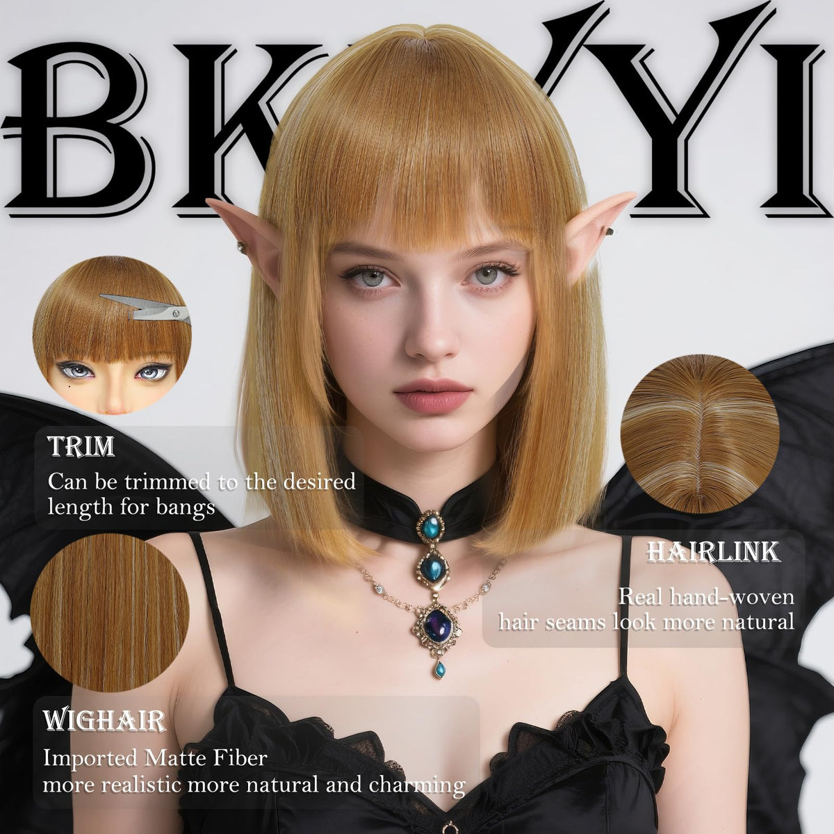 Black Bob Wig with Bangs Short Black Straight Wig for Women
