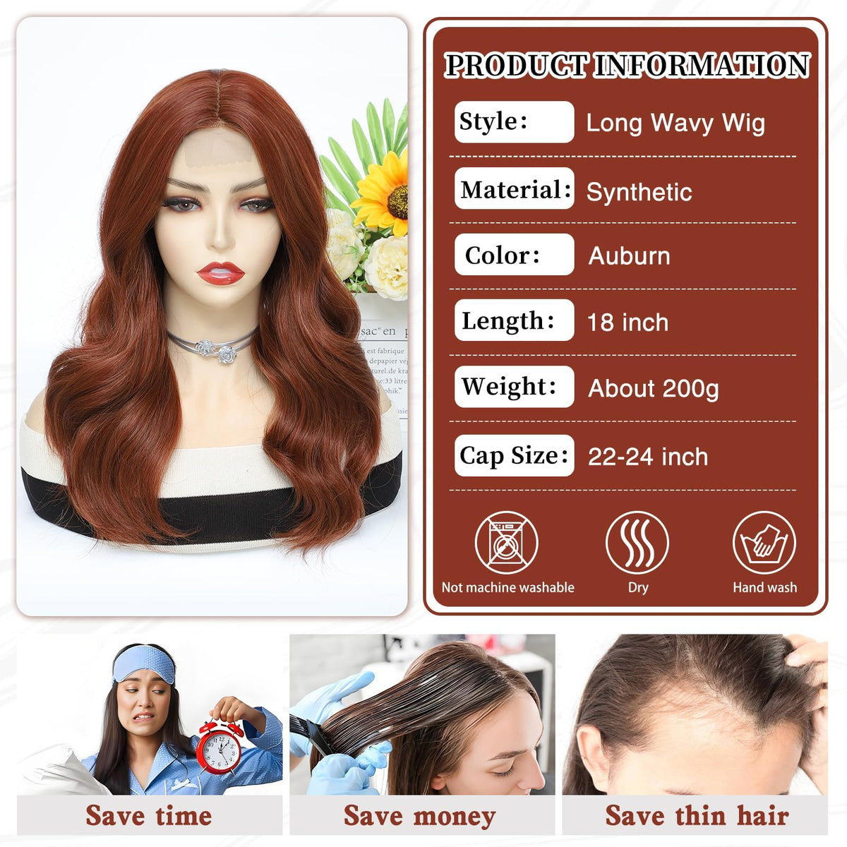 MORICA Ombre Dark Green Wigs for Women, 18 Inch Wavy Middle Part Wig