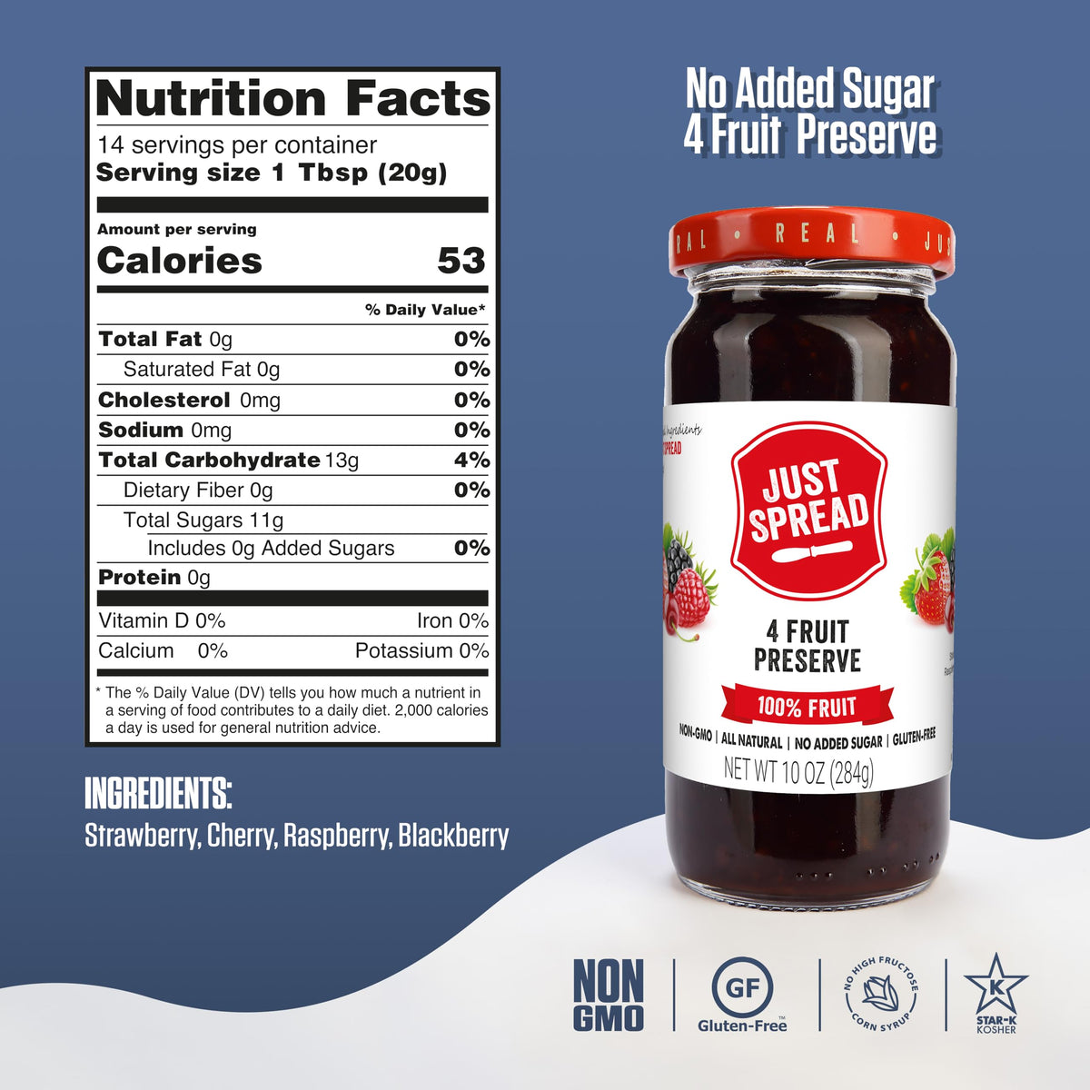 Just Spread 100% Fruit Preserve, Cherry, 10 oz Jar